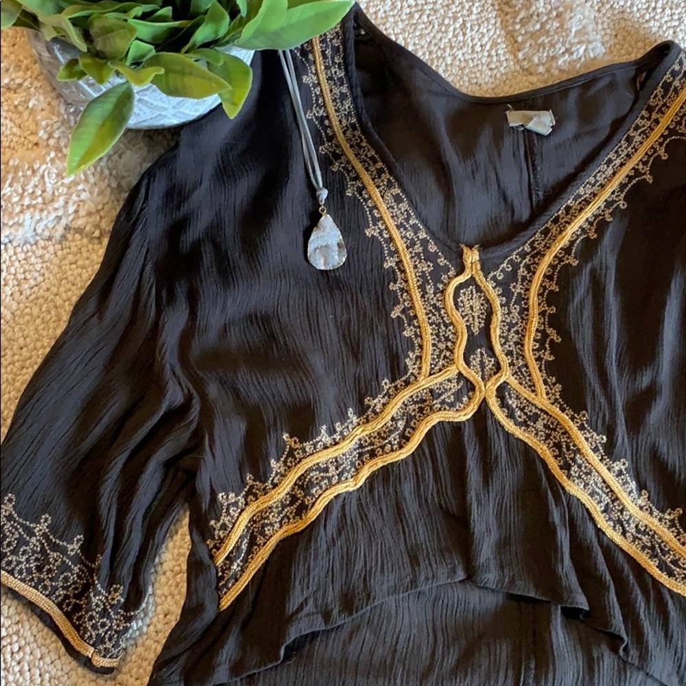 Urban Outfitters Ecote Embroidered High Low Blouse